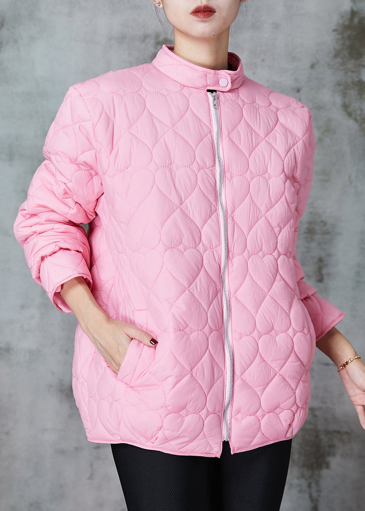 Simple Pink Stand Collar Fine Cotton Filled Parkas Spring