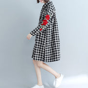 Einfache karierte Baumwollsteppkleider Plus Size Tunika Tops Reversstickerei Art Shirt Dress