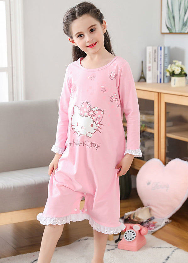 Simple Princess Print Lace Patchwork Cotton Kids Girls Jumpsuit Long Sleeve