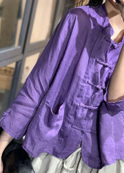 Simple Purple Pockets Button Tops Fall