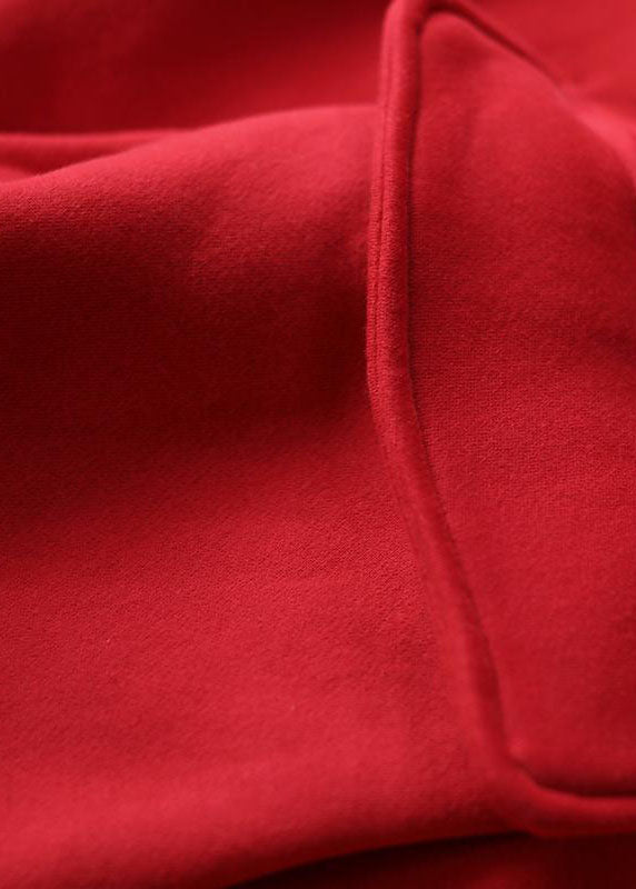 Einfache rote Kapuzentaschen Warme Fleece-Sweatshirts Top Spring