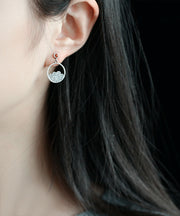 Simple Red Silver Inlaid Agate Hoop Earrings