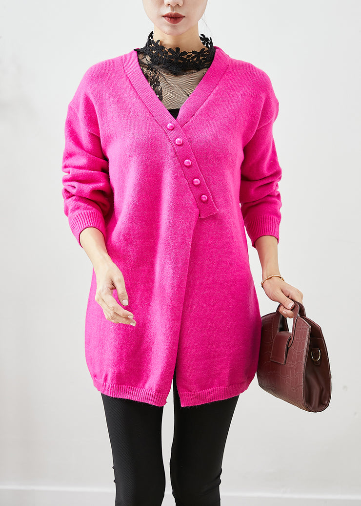 Simple Rose Asymmetrical Thick Knit Pullover Winter