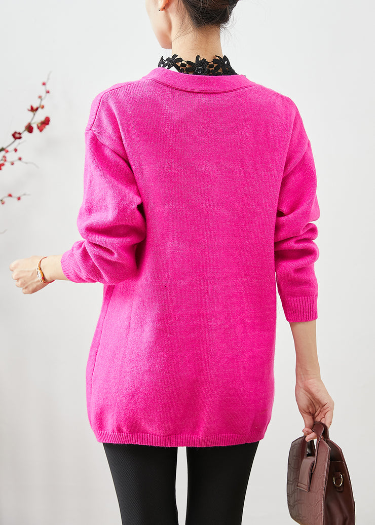 Simple Rose Asymmetrical Thick Knit Pullover Winter