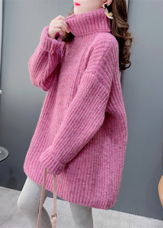 Simple Rose Hign Neck Thick Versatile Knit Sweaters Spring