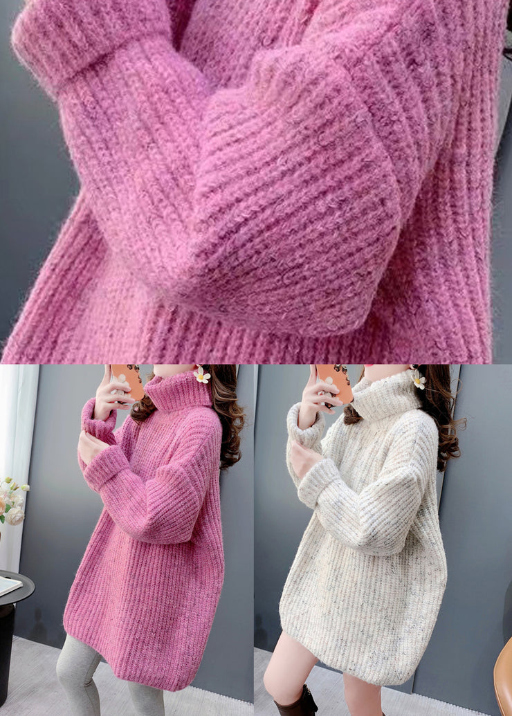 Simple Rose Hign Neck Thick Versatile Knit Sweaters Spring