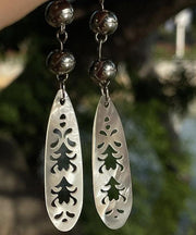 Simple Silk Stainless Steel Hollow Out Drop Earrings