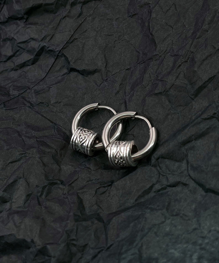 Simple Silk Stainless Steel Print Hoop Earrings