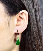 Simple Silk Sterling Silver Jade Water Drop Drop Earrings