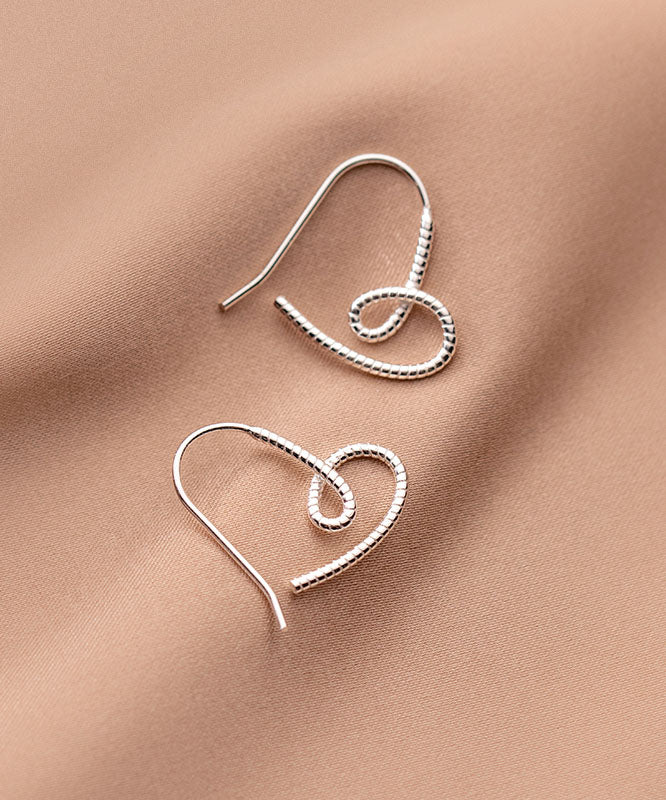 Simple Silk Sterling Silver Love Hoop Earrings