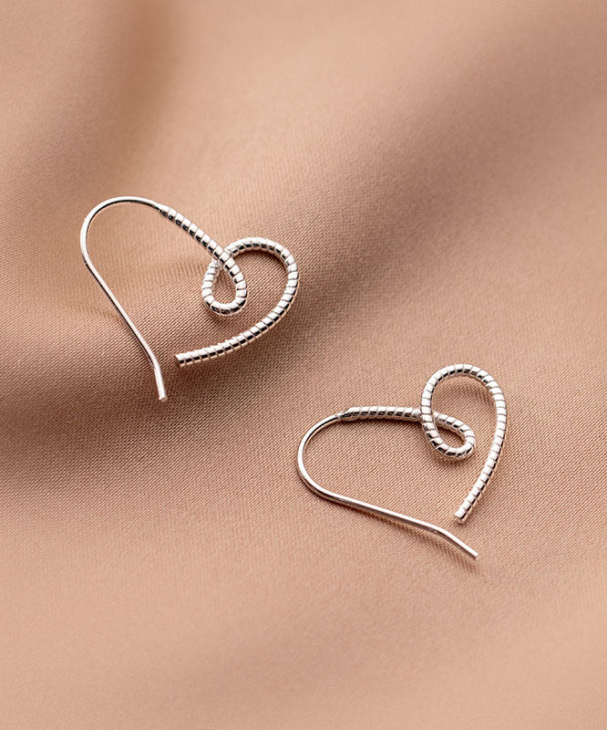 Simple Silk Sterling Silver Love Hoop Earrings
