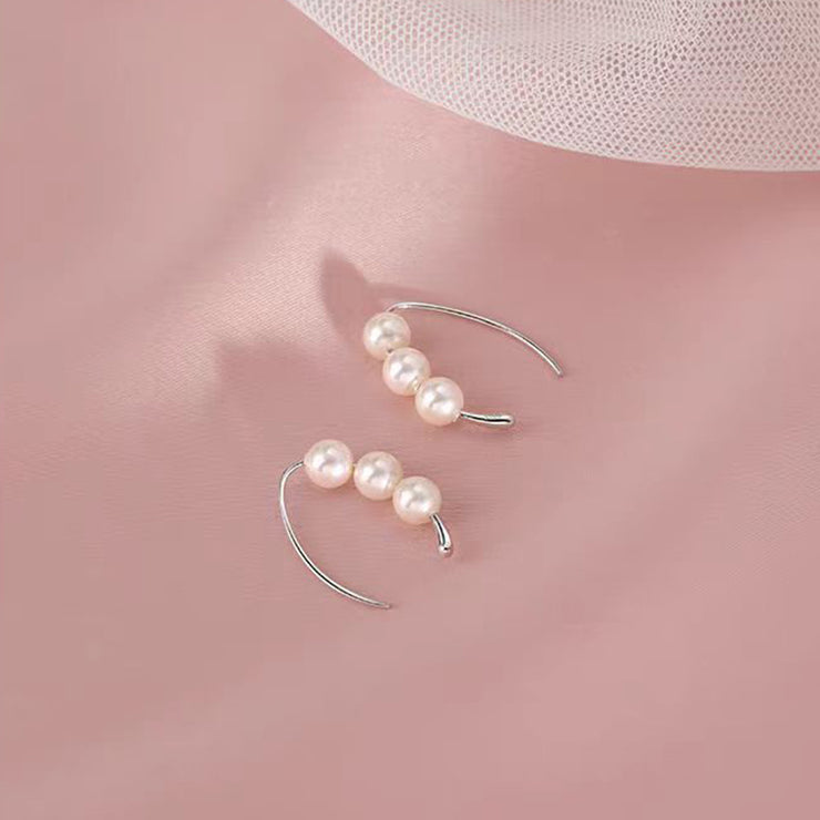 Simple Silk Sterling Silver Pearl Hoop Earrings