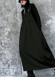 Simple Spaghetti Strap asymmetric spring Tunics Wardrobes black Dress - SooLinen