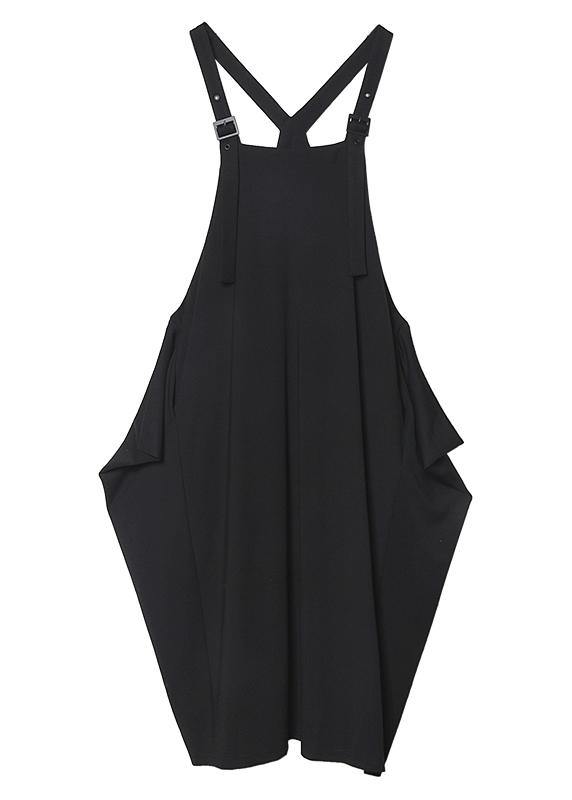 Simple Spaghetti Strap asymmetric spring Tunics Wardrobes black Dress - SooLinen