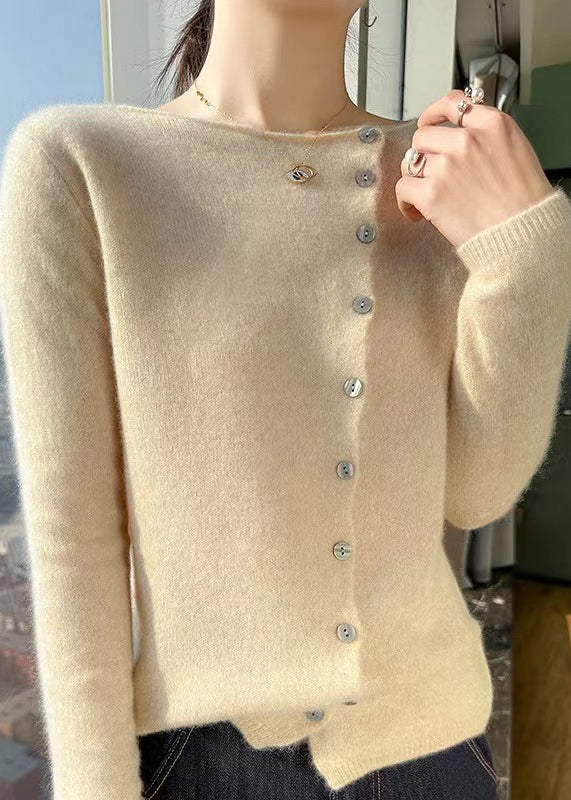Simple Style Yellow O Neck Button Woolen Sweater Tops Fall