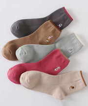 Simple Warm Animal Jacquard Cotton Mid Calf Socks