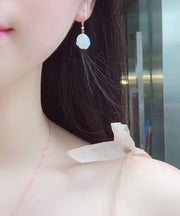 Simple White 14K Gold Jade Cat Paw Drop Earrings