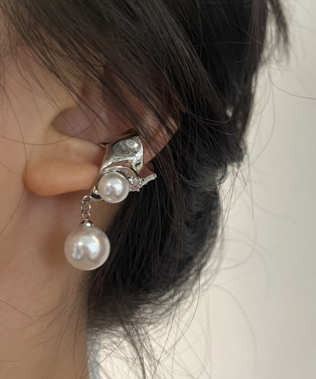 Simple White Alloy Pearl Tassel Drop Earrings