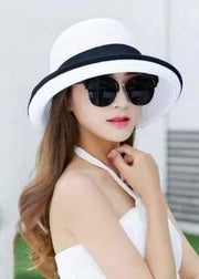 Simple White Bow Straw Woven Floppy Sun Hat