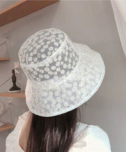 Simple White Daisy Lace Patchwork Embroidered Floppy Sun Hat