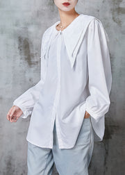 Simple White Double-layer Collar Cotton Shirt Tops Spring