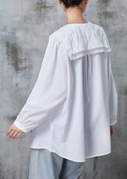 Simple White Double-layer Collar Cotton Shirt Tops Spring