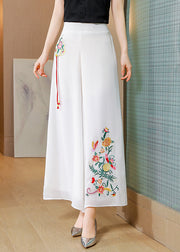 Simple White Embroidered Tassel Chiffon Straight Pants Summer