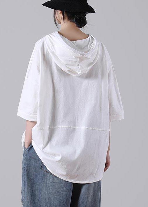 Simple White Half Sleeve Cotton Tops Summer - SooLinen