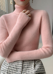 Simple White Hign Neck Warm Woolen Short Sweater Winter