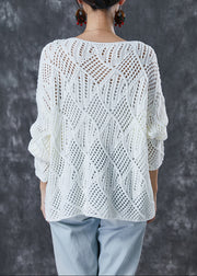 Simple White Hollow Out Zircon Knit Tops Fall