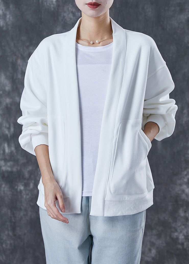 Simple White Oversized Pockets Cotton Cardigan Spring