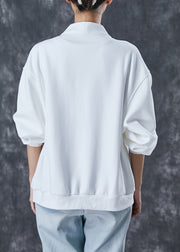 Simple White Oversized Pockets Cotton Cardigan Spring