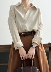 Simple White Patchwork Button Shirts Long Sleeve