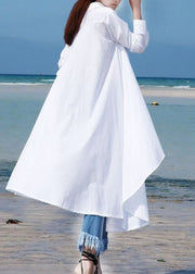 Simple White Peter Pan Collar Asymmetrical Cotton Long Shirt Spring