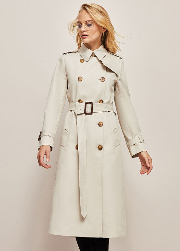 Classic Khaki Cotton Double Breasted Trench Spring Jacket Long Coat