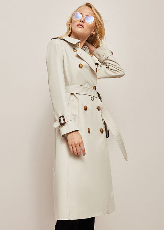 Classic Khaki Cotton Double Breasted Trench Spring Jacket Long Coat