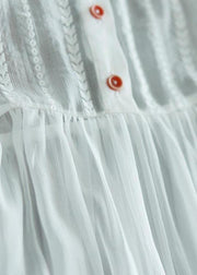 Simple White tie waist Long sleeve Party Summer Chiffon Dress - SooLinen