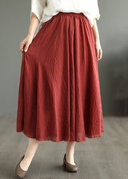 Simple Wine Red Wrinkled Elastic Waist Cotton Skirt Fall