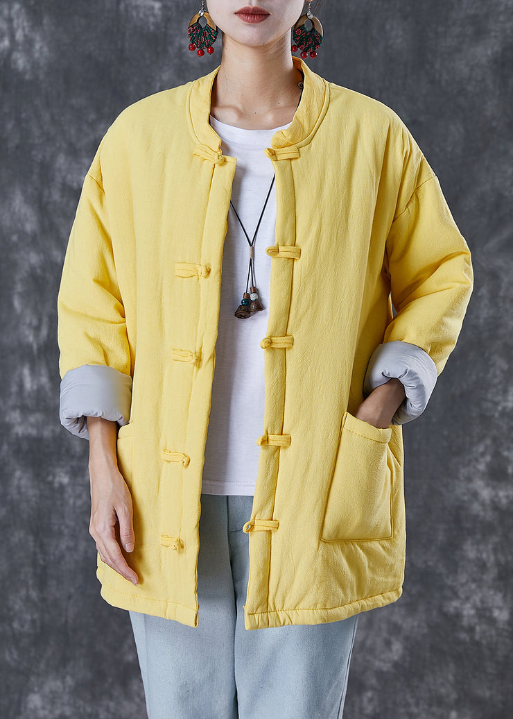 Simple Yellow Chinese Button Fine Cotton Filled Parkas Winter