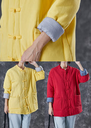 Simple Yellow Chinese Button Fine Cotton Filled Parkas Winter