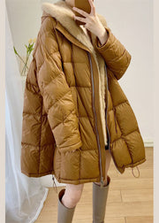Simple Yellow Hooded Mink Hair Patchwork Duck Down Winter down coat