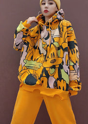 Simple Yellow Hooded Warm Fleece Women Sets 2 Pieces Spring