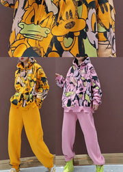 Simple Yellow Hooded Warm Fleece Damen Sets 2 Stück Frühling