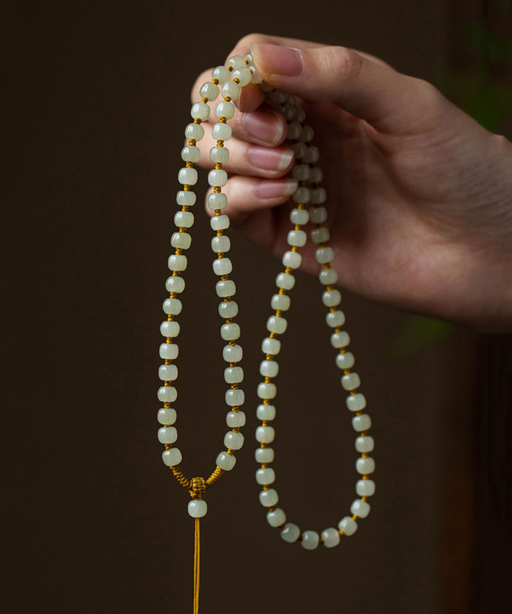 Simple Yellow Jade Apple Balls Tassel Graduated Bead Necklace