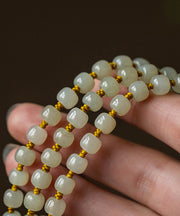 Simple Yellow Jade Apple Balls Tassel Gratuated Bead Necklace