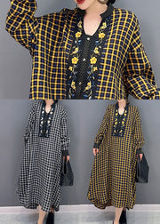 Simple Yellow Oversized Plaid Cotton Long Dresses Spring