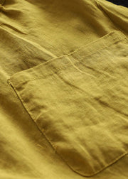 Simple Yellow Pockets Patchwork Linen Crop Pants Summer