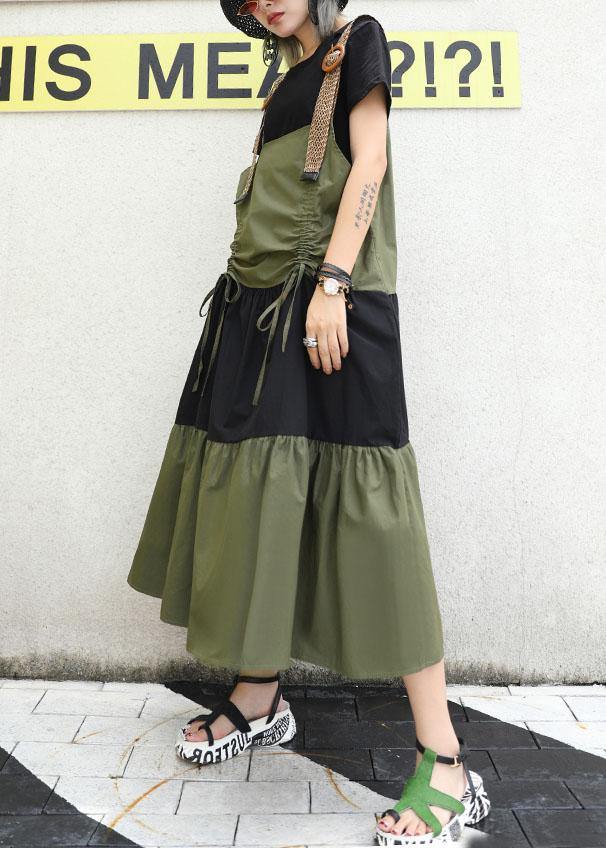 Simple army green sleeveless cotton Long Shirts drawstring Robe summer Dress - SooLinen