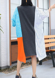 Simple asymmetric hem blended clothes Women linen patchwork Dress summer - SooLinen