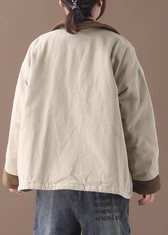 Simple beige Fine crane coats Work lapel patchwork outwear - SooLinen